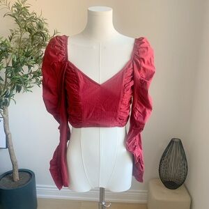 ZARA Puff Sleeve Cropped Top Red NWT XS